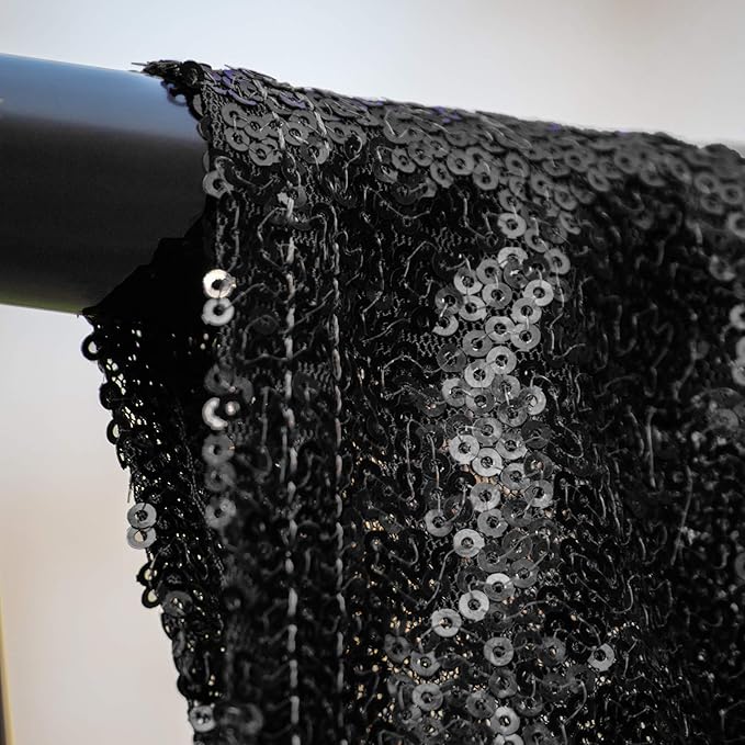 JYFLZQ Black Sequin Backdrop Curtains 7ft x 7ft 1 Panel Halloween Backdrop Gl...
