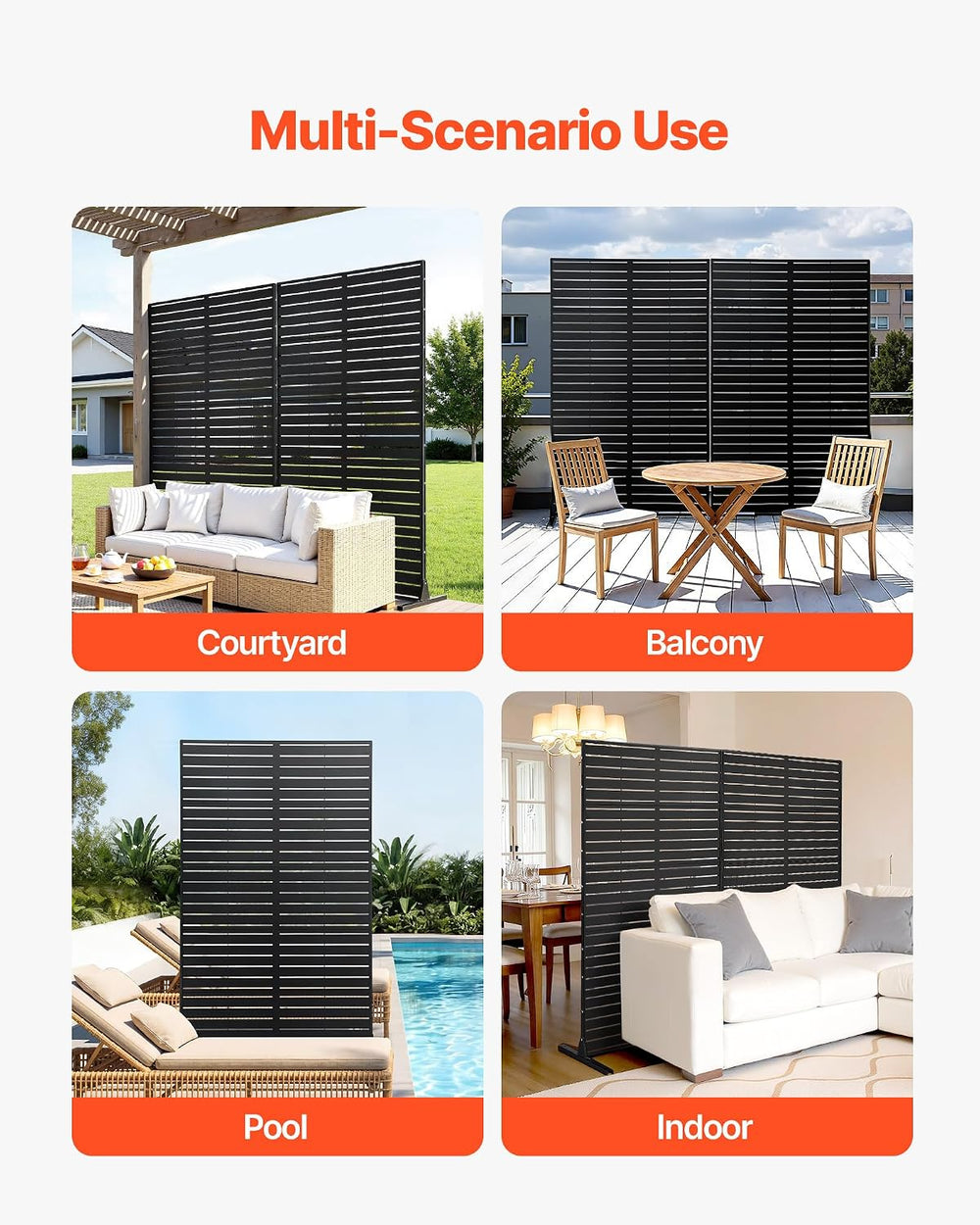 VEVOR Metal Privacy Screen, 44" W x 72" H Freestanding Modern Priva...
