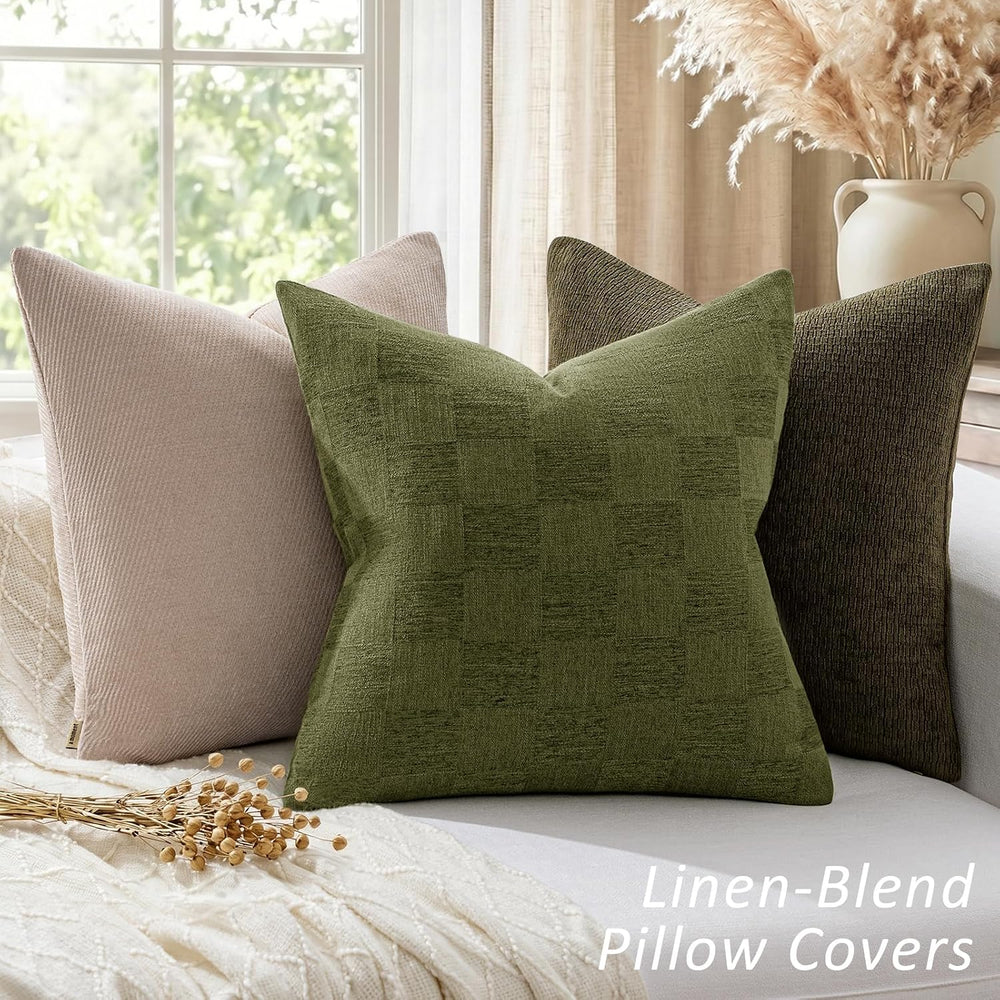 A moment Set of 2 Decorative Linen Throw Pillow Covers,Large Grid Textured Ne...