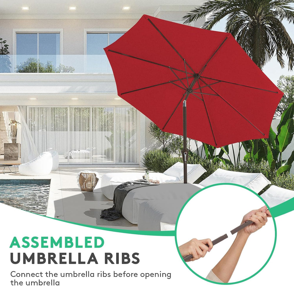 JEAREY 10 ft Outdoor Patio Umbrella w/Tilt and Crank, Light Red