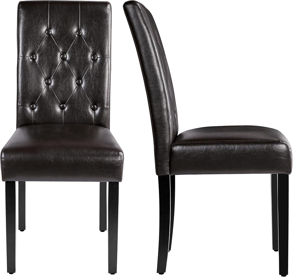 Yaheetech Dining Chairs Set of 2 Button Tufted Kitchen Chairs Brown
