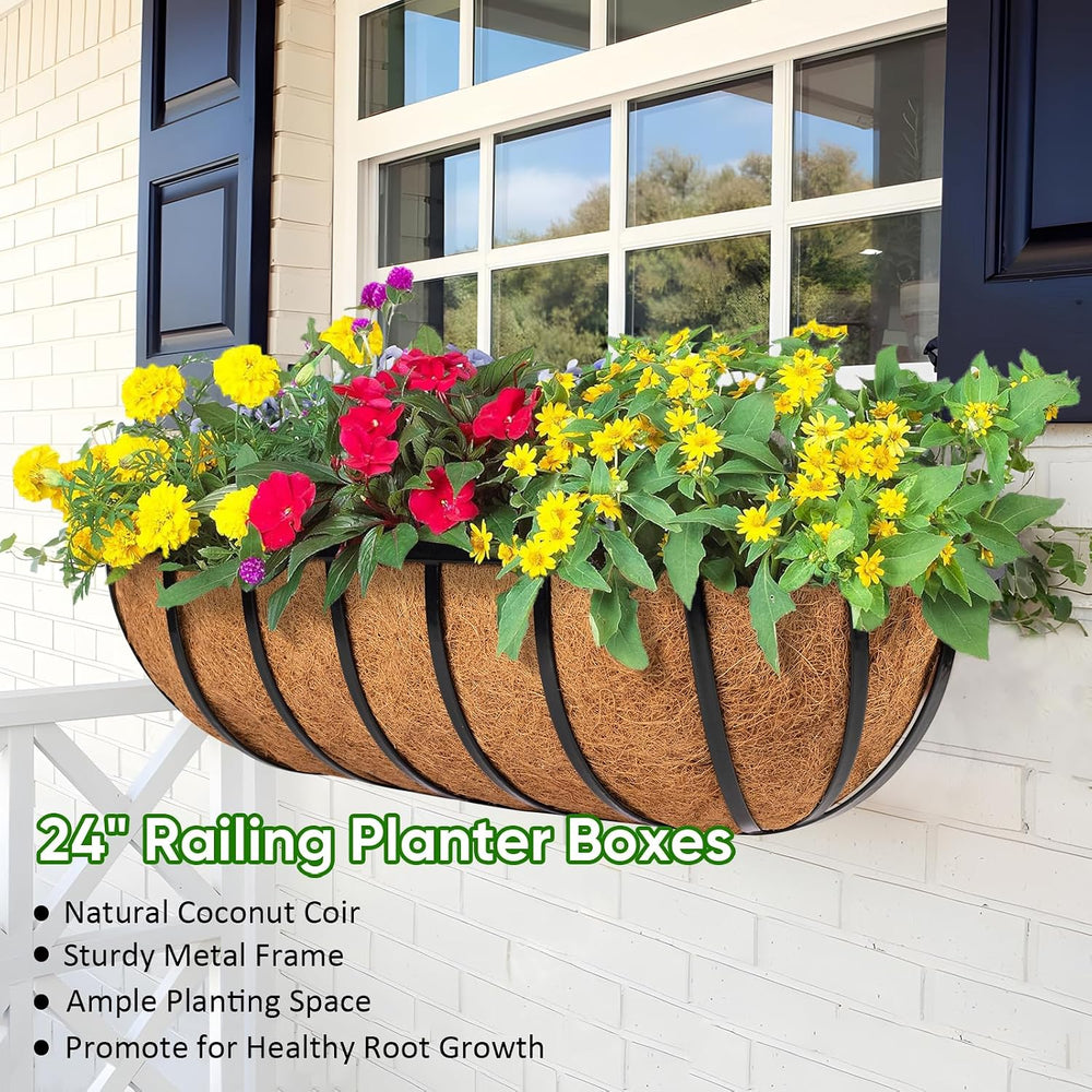 LCHUANG Railing Planter Window Box - 4 Pack 24 Inch Deck Balcony Rail Planter...