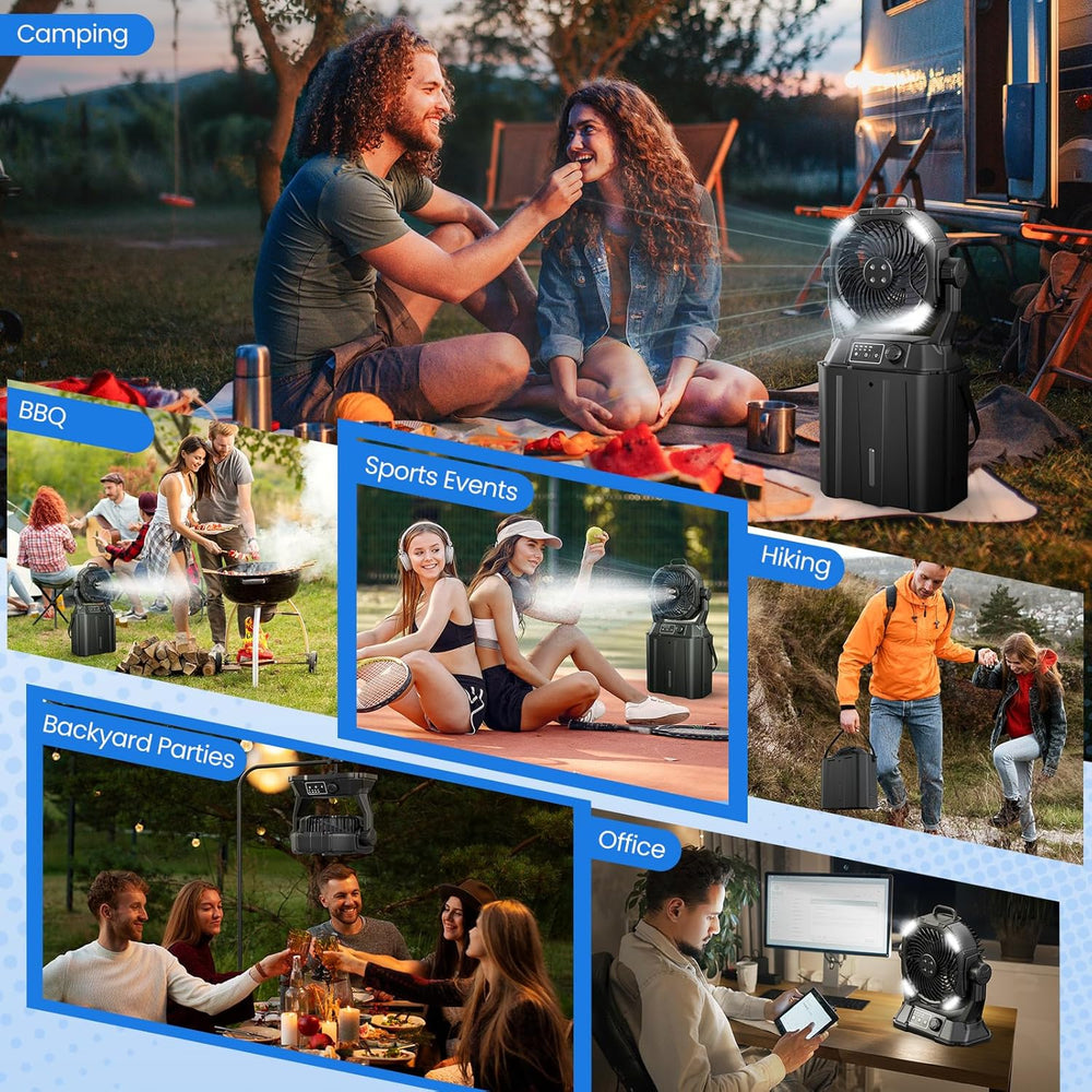 Wilody Portable Misting Fan Rechargeable with Remote Control, 6L Bucket Campi...