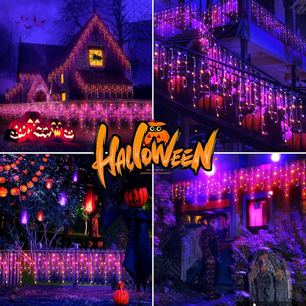 65FT 640 LED Orange Purple Halloween Lights Outdoor Fairy String Lights