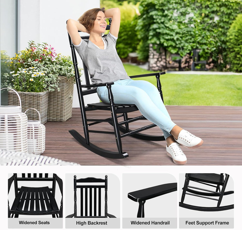 VINGLI Wooden Rocking Chair Outdoor, Patio Rockers with High Back, Support 45...