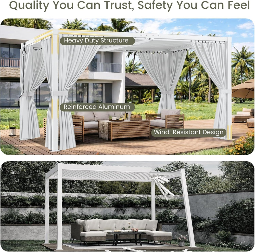 Louvered Pergola 12' x 20', Large Outdoor Aluminum Pergola with Reinf...
