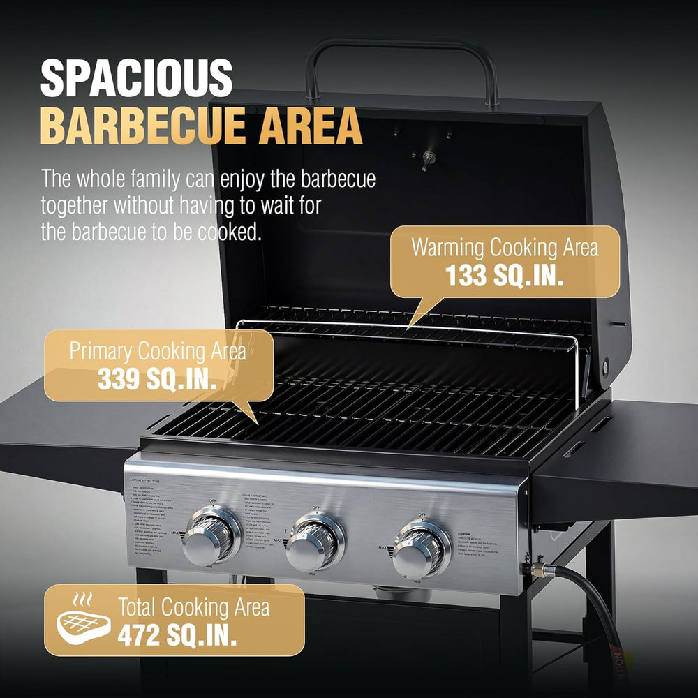 MASTER COOK 3 Burner BBQ Propane Gas Grill, 472 Sq. In. Cooking Area, 30,000 ...