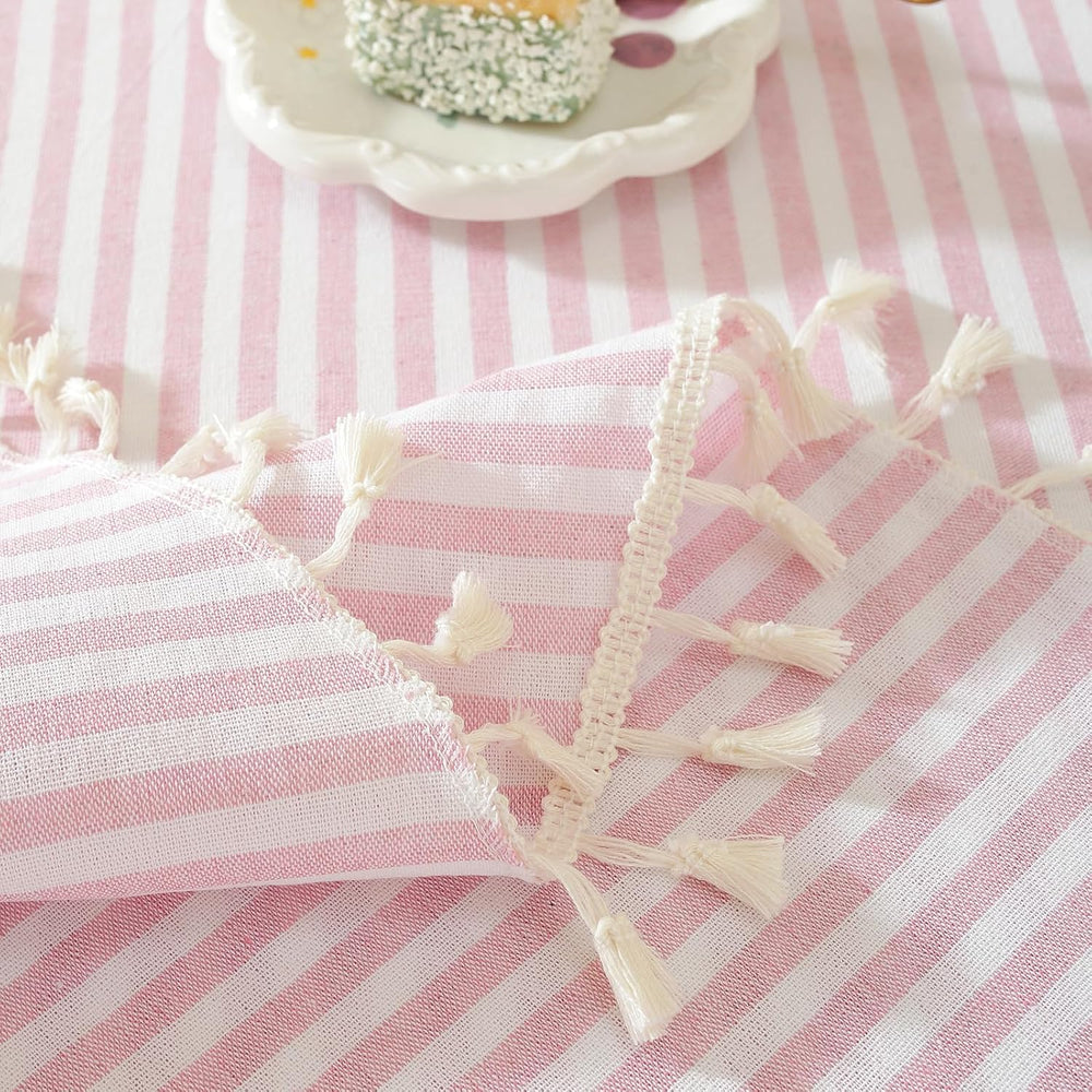 meioro Striped Square Tablecloth, Cotton Blend Fabric Pink Table Cloth with T...