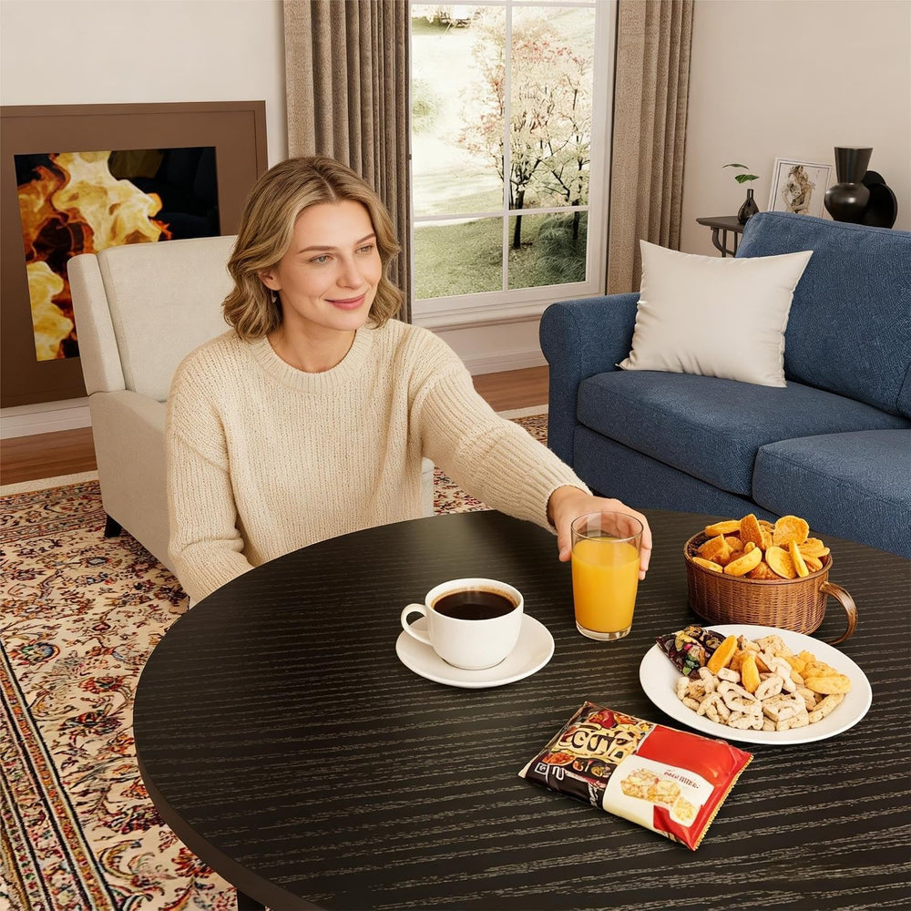 FAMIDGE Coffee Table, 31.5" Round Black Coffee Table for Living Room, Ce...