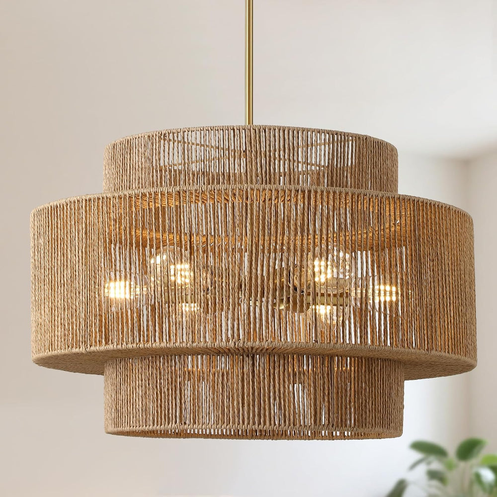 24" Large Boho Rattan Chandelier