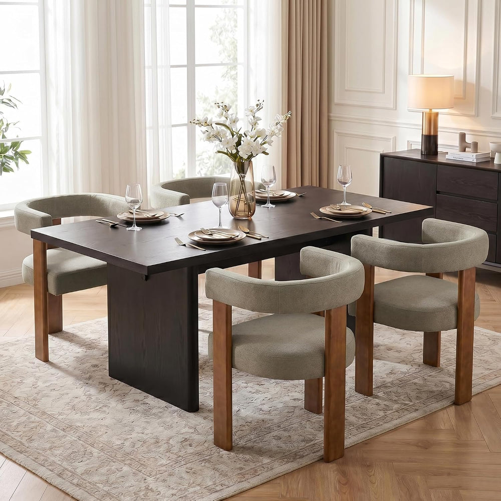 Usaint Wooden Barrel Dining Chairs Set of 4 with Walnut Wood Legs and Arm