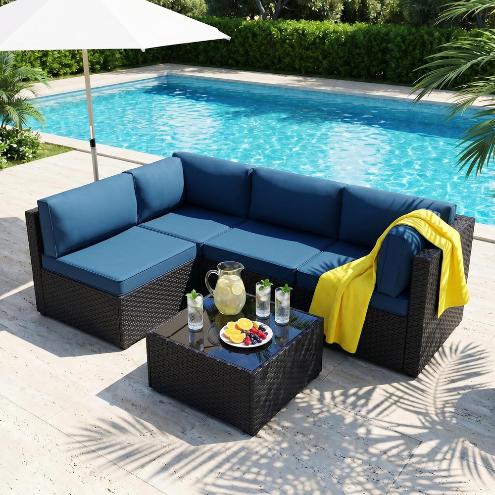 SUNLEI 5 Piece Patio Furniture Set, Outdoor Rattan Sectional Sofa with Coffee...