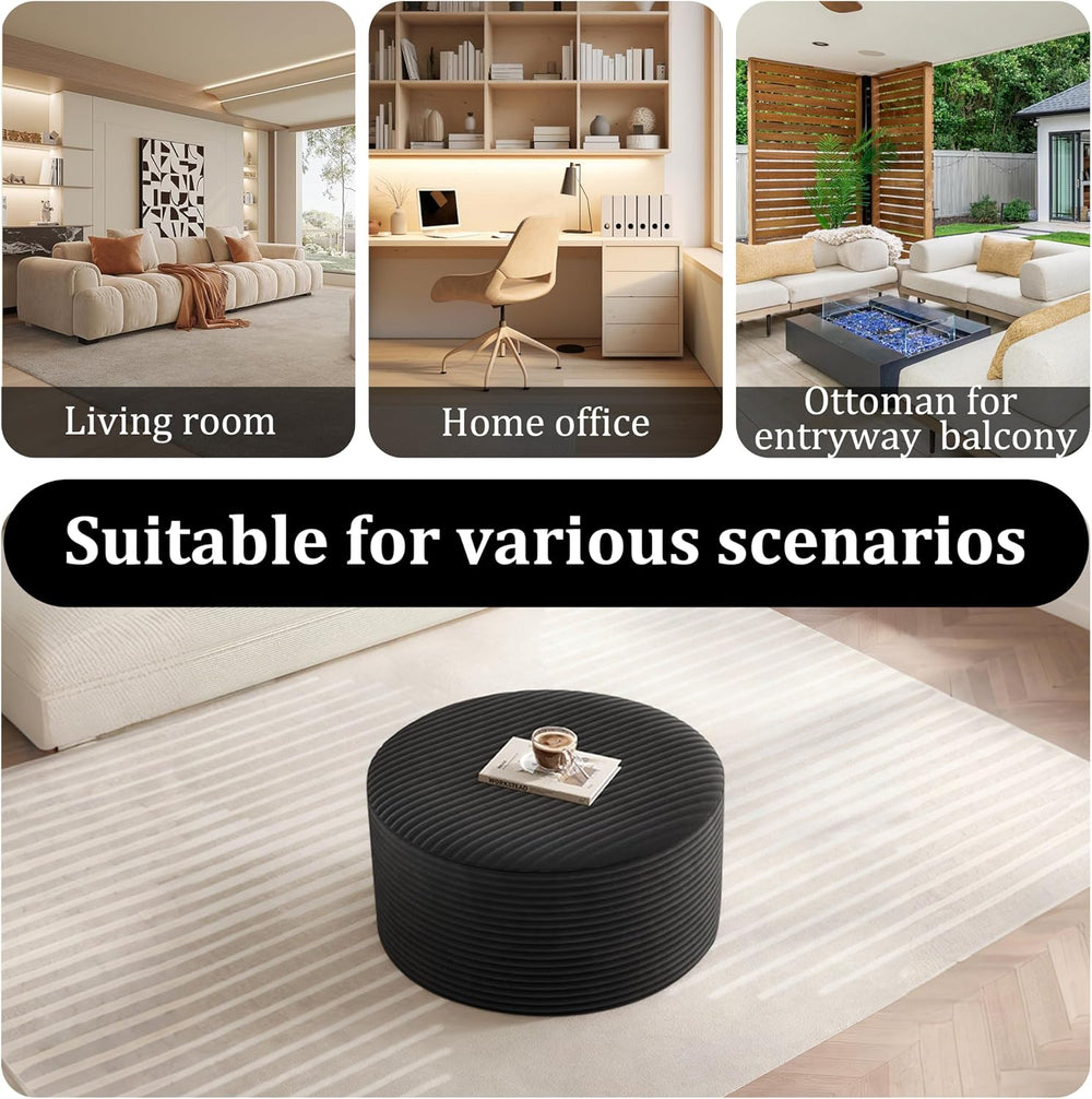 BSHOMGI Round Coffee Table Ottoman for Corduroy Cloud Sectional Couches in a ...