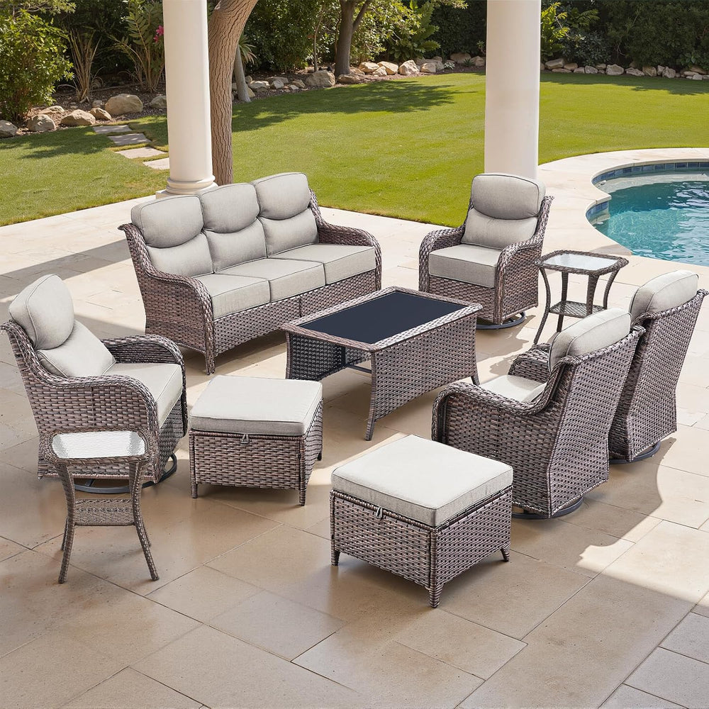 Luxury High Back Outdoor Furniture Set with 6-inch Thick Cushions, Patio Furn...