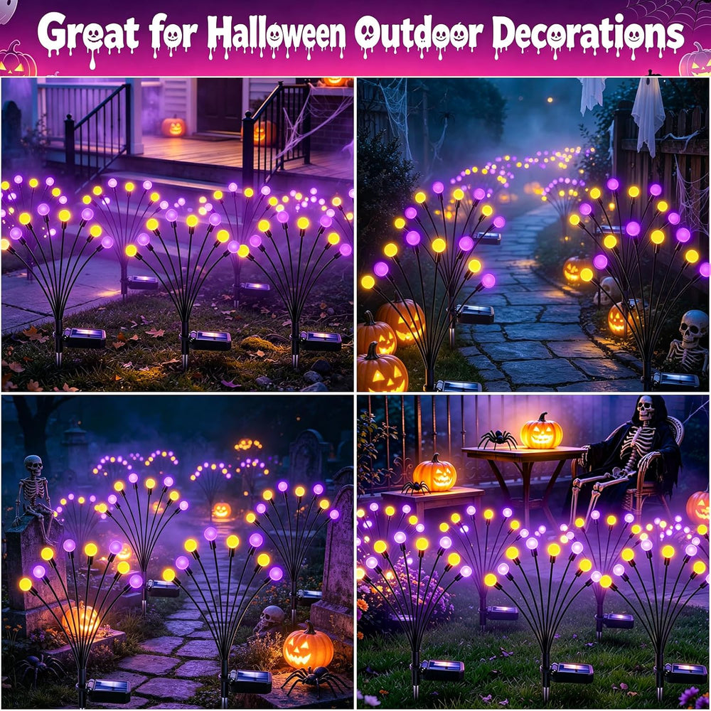 Kohlrabi Halloween Decorations Outdoor, 4 Pack 32 LED Purple and Orange Solar...
