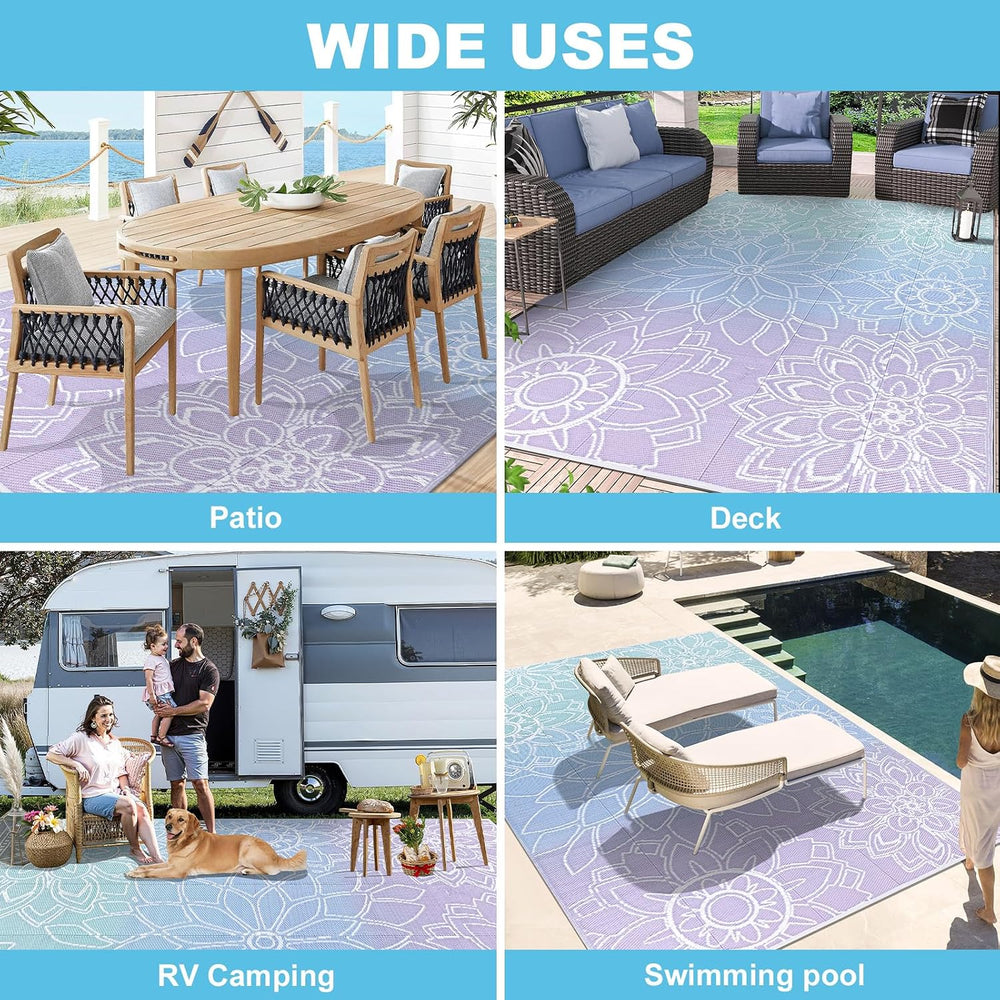 LOKHOM Outdoor Rug for Patio 6x9 ft Reversible Plastic Straw Patio Camping Ru...