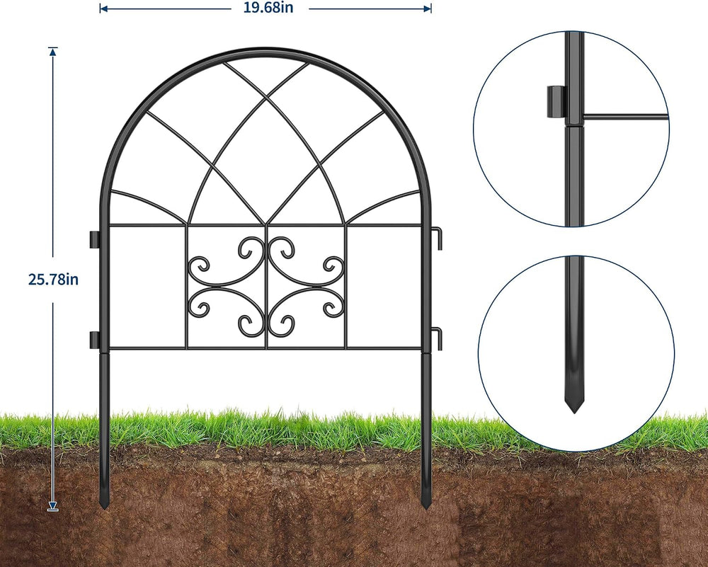 Garvee Decorative Garden Fence Panels 4-Pack, 20"x26" Black Metal A...