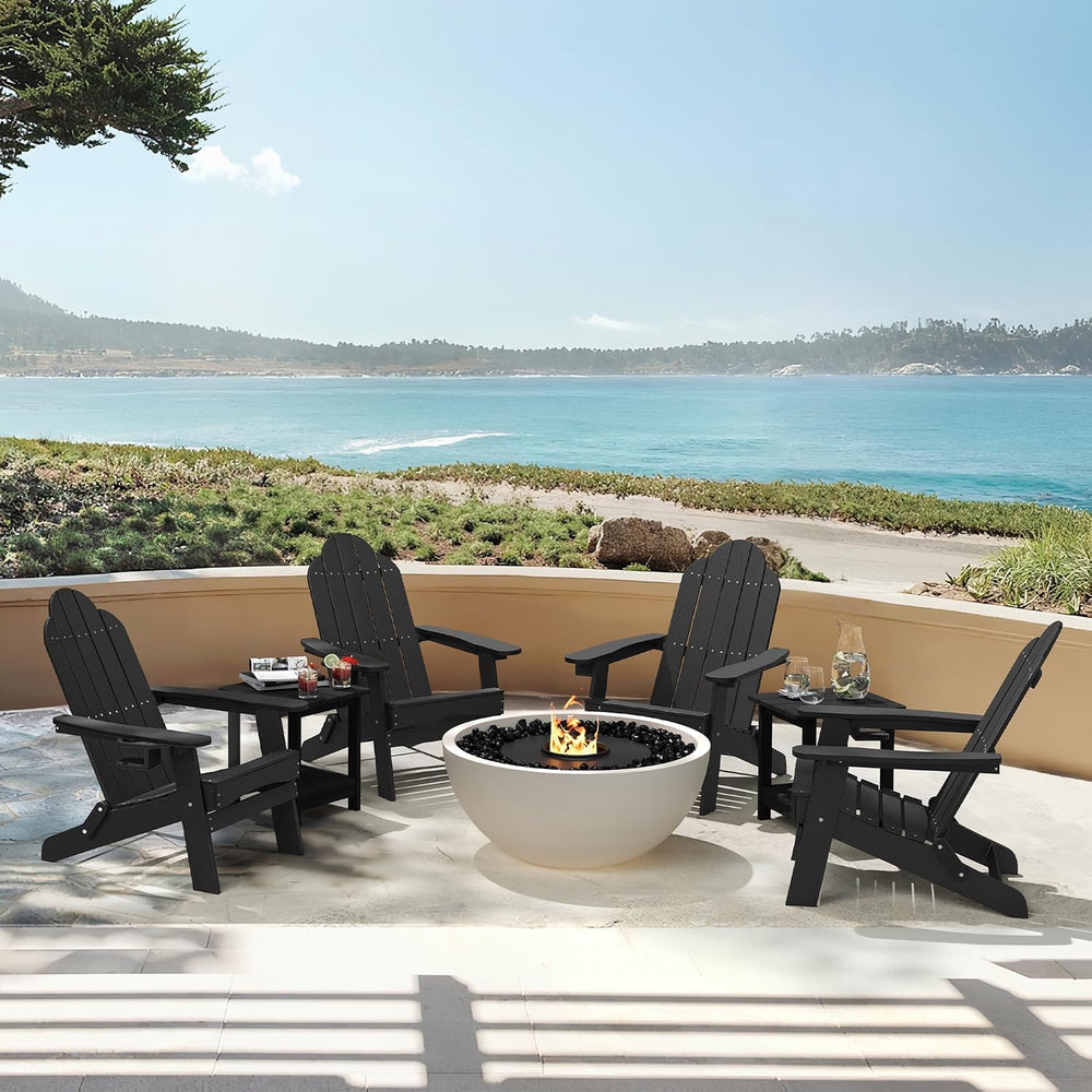 LUE BONA Folding Adirondack Chairs Set of 4, HDPS Fire Pit Chairs, Black