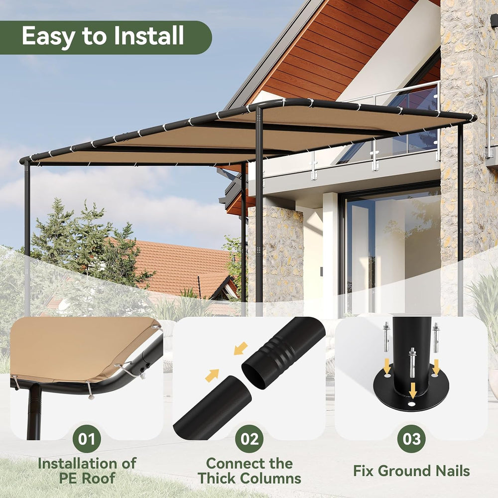 Aoxun 10x10 Lean-to Gazebo,Sloped Pergola Porch Canopy Awning for Patio