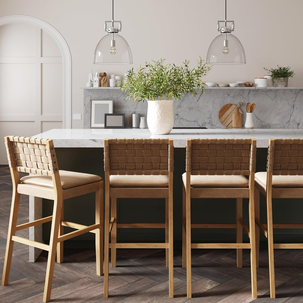 Nathan James Cohen Mid-Century Modern 29 in. Wood Bar Stool, Upholstered Faux...