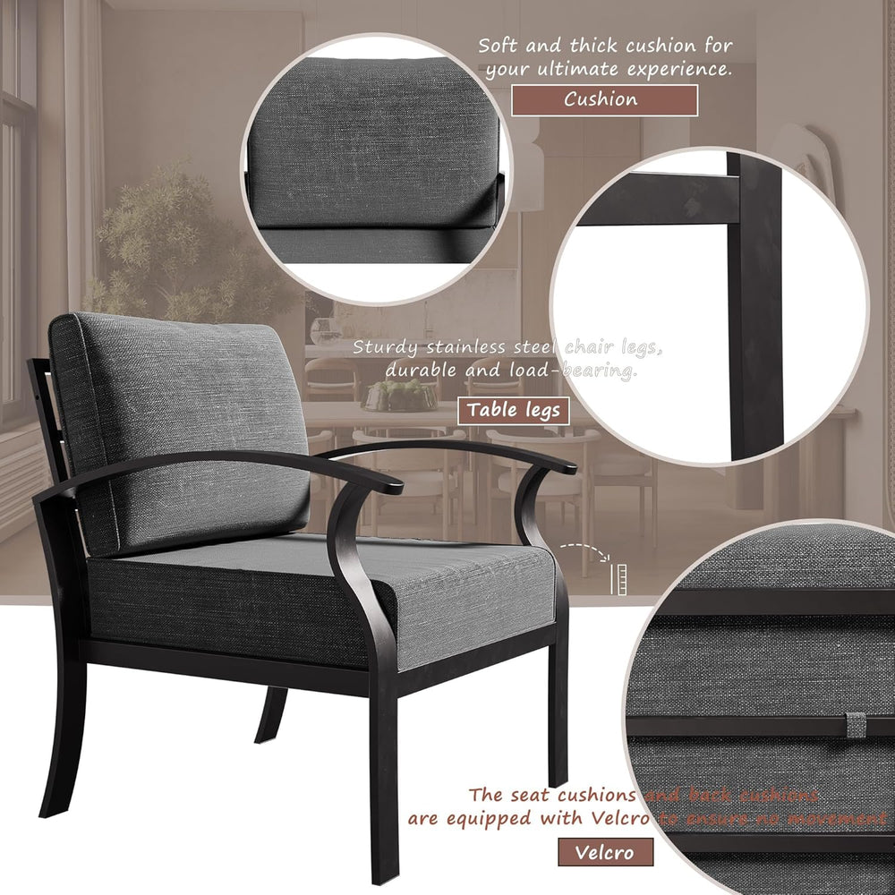 Patio Furniture Set 3-Piece Aluminum Armrest Sofa, All-Weather Patio Conversa...