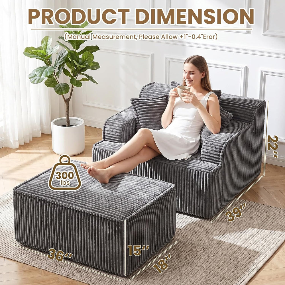Chaise Lounge Chair Indoor,Oversized Boneless Chair Reading Chair,Comfy Bonel...