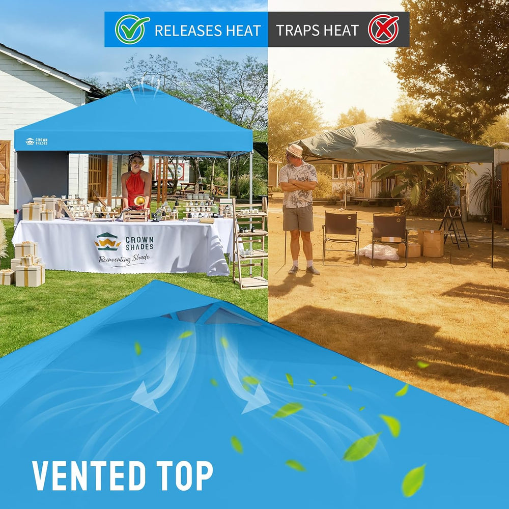 CROWN SHADES 10x10 Pop Up Canopy with 1 Side Wall, Beach Tent, Sky Blue