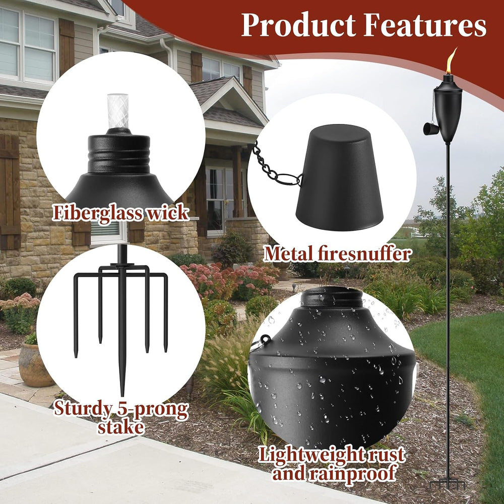Home Garden Torch Set of 4, Large Capacity 22oz Outdoor Metal Torch Garden Dé...
