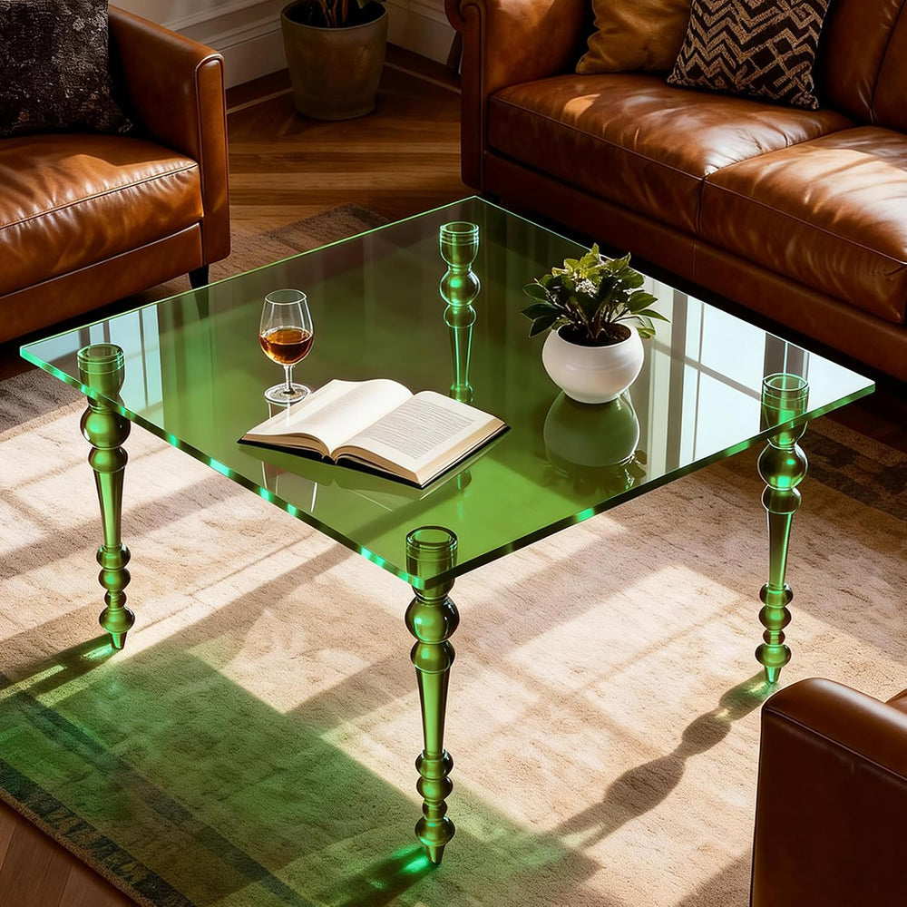Acrylic Coffee Table Square, Mid-Century Modern Style for Living Room, Bedroo...