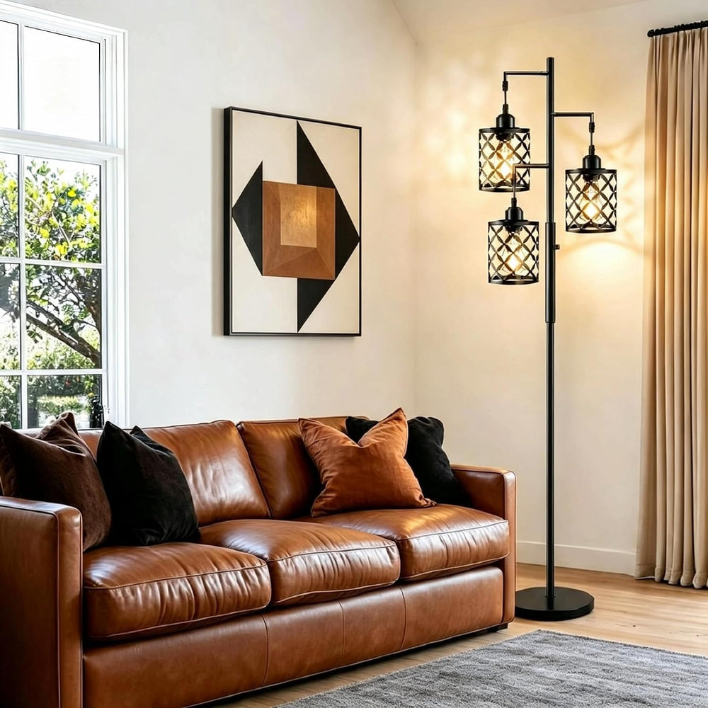 68" Industrial Tree Floor Lamp, Dimmable Farmhouse Tall Standing Lamp wi...