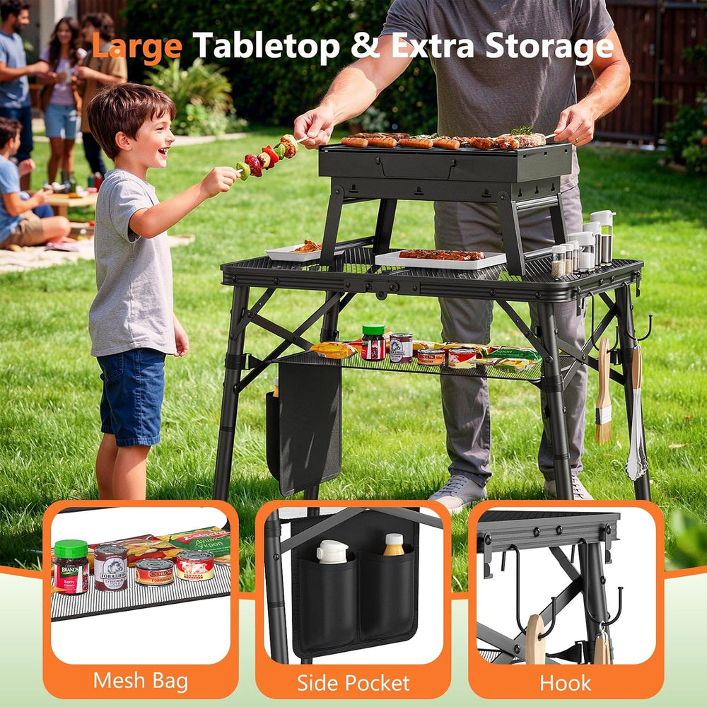 Raynesys Portable Folding Grill Table for Outside for Picnic, Camping