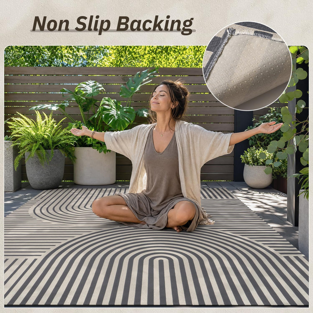 AMOAMI Outdoor Rug Patio Rug 5x8 ft Quick Dry Flatweave Textured Machine Wash...