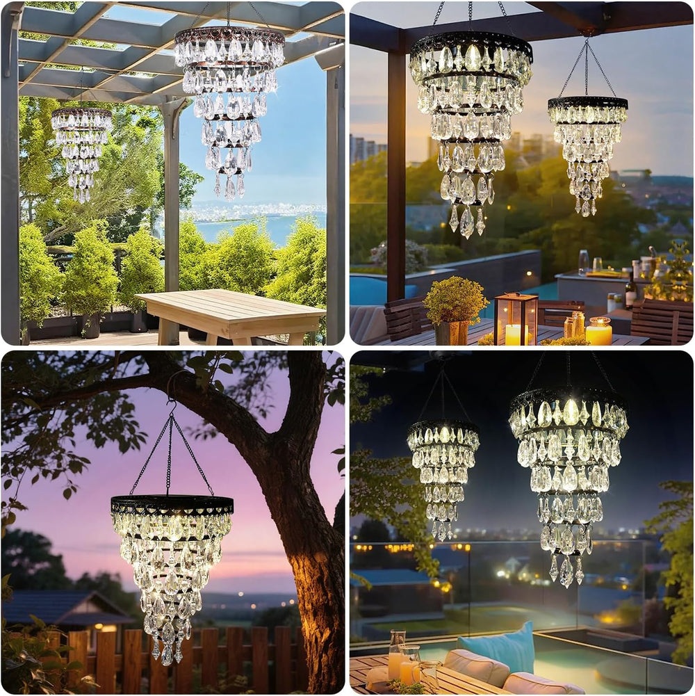 Solar Hanging Crystal Chandelier Outdoor Waterproof Garden Light