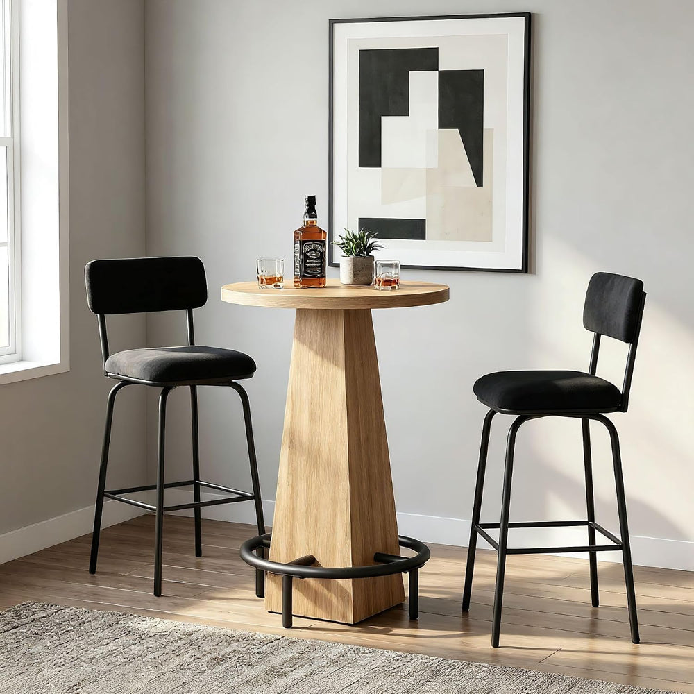 Tribesigns Set of 2 Round Bar Table, 37" High Pub Table with Metal Footrest