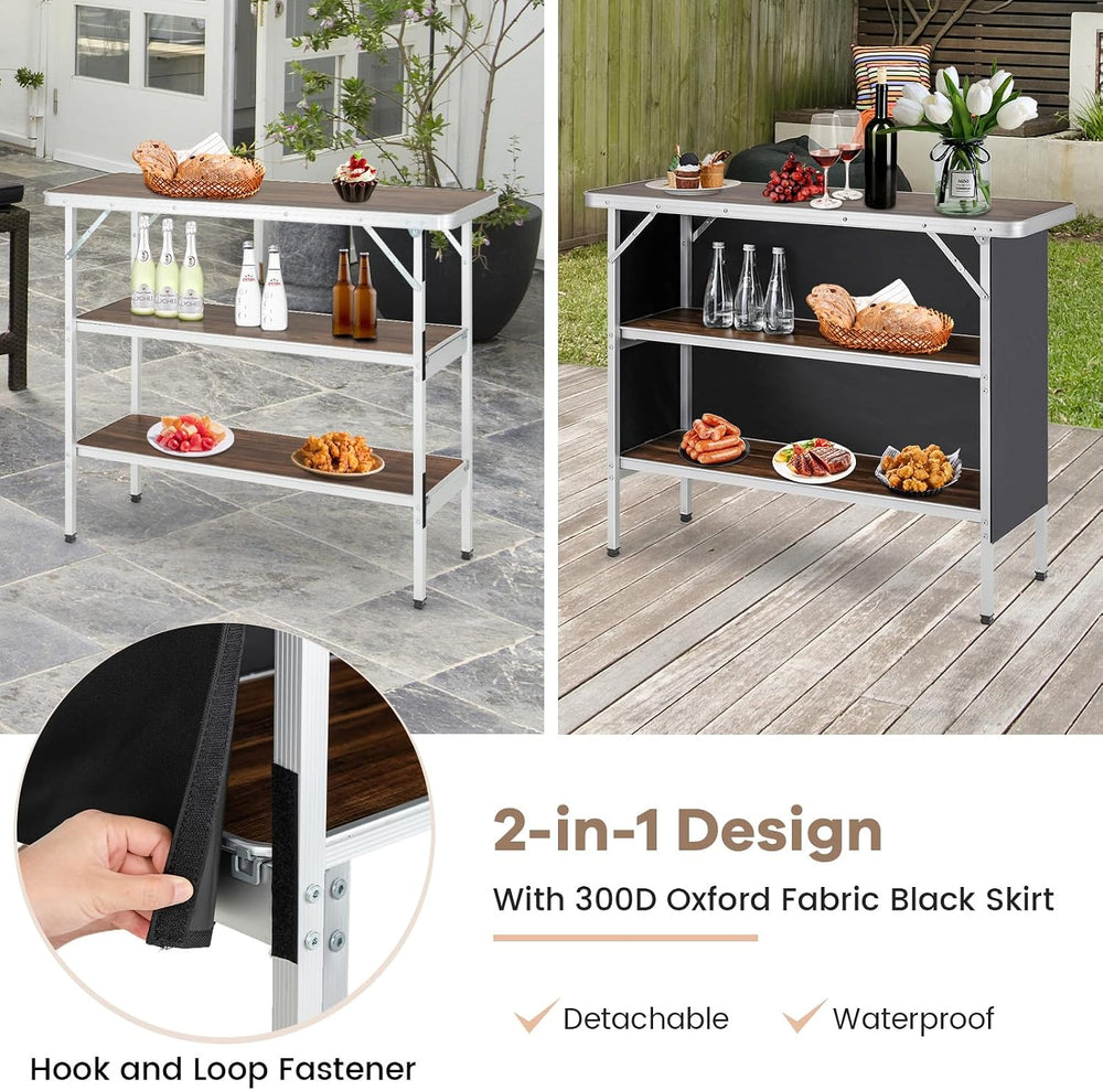 COSTWAY Portable Bar Table for Events, 43.5” x 15” x 34.5”(1, Brown)
