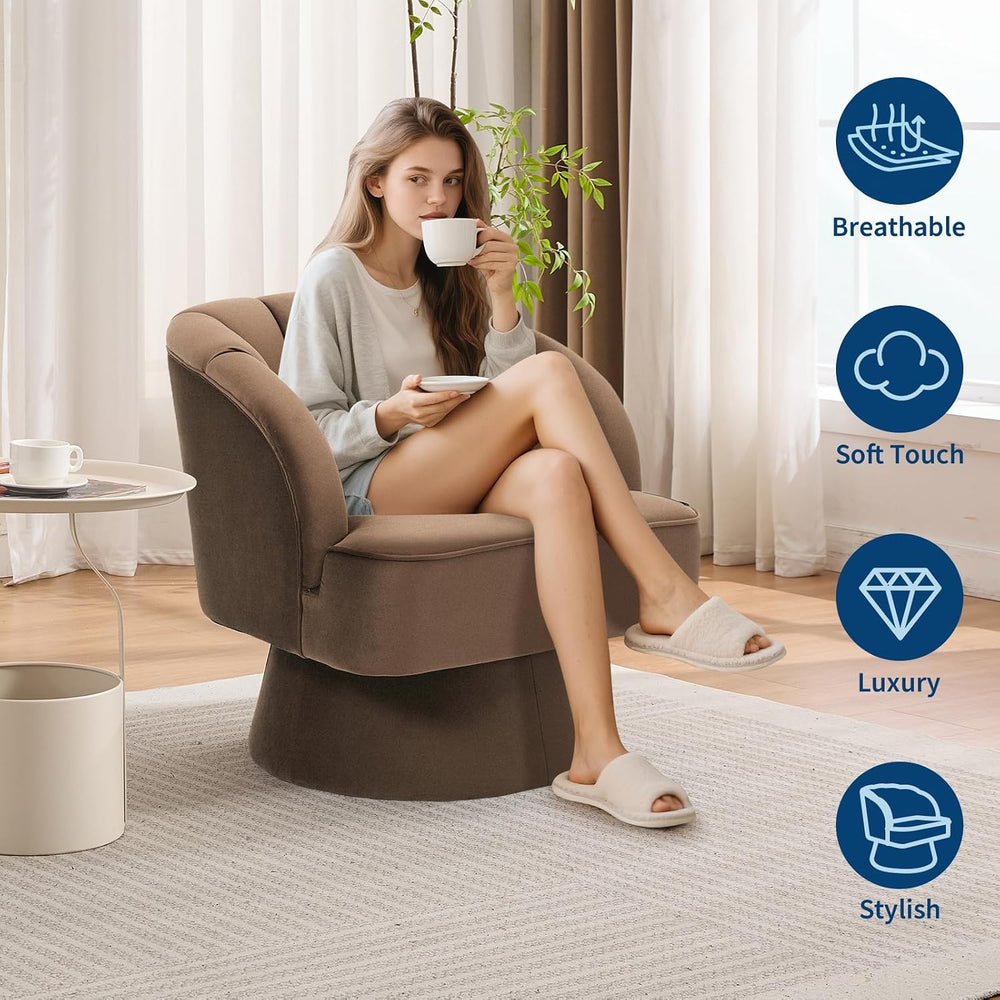 GarveeHome Modern Swivel Barrel Accent Chair, 360 Degree Velvet Upholstered A...