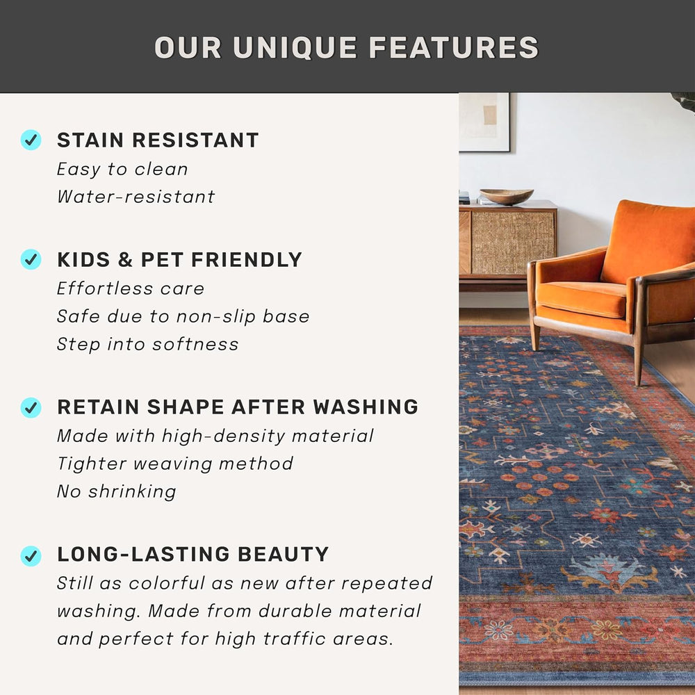 Hazo Haus Navy Blue Runner Rug 2x6 for Kitchen, Hallway, Mudroom, Laundry Roo...
