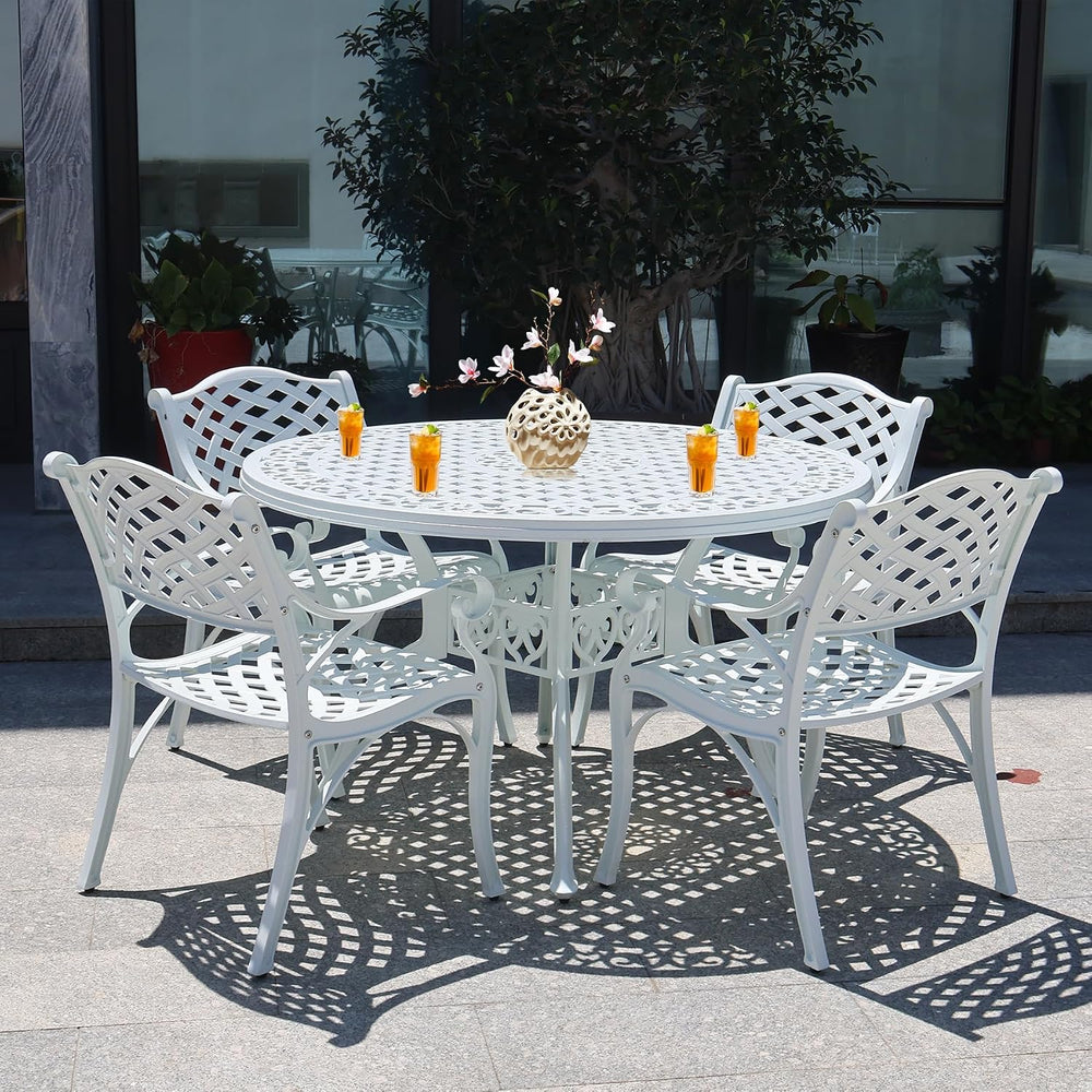 5 Piece Patio Dining Set Outdoor Patio Round Table and Chairs Set of 4 with U...