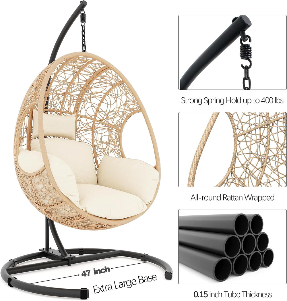 Oversized Hanging Egg Chair Outdoor Indoor, Wicker Swing Egg Chair with Stand...