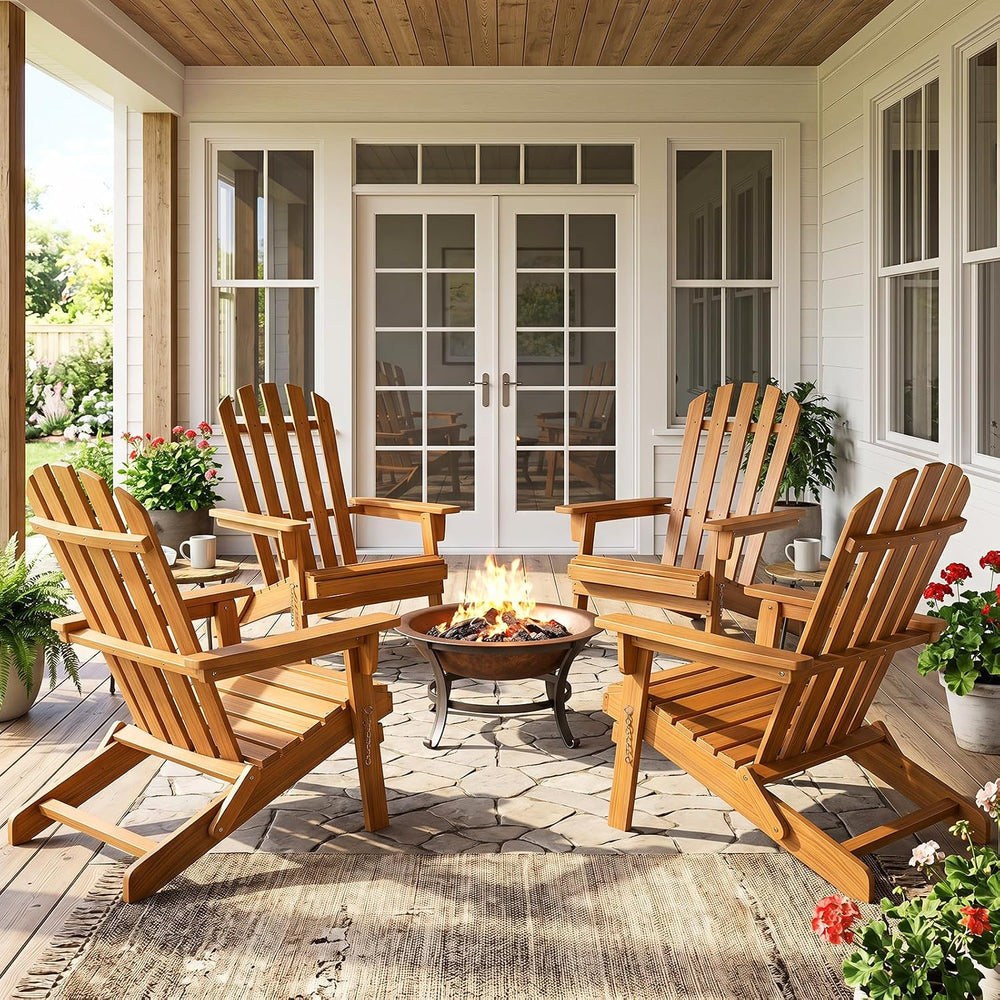 GIANTEX Wooden Adirondack Chair Set of 4 Outdoor Lounger Chair, Folding Adiro...
