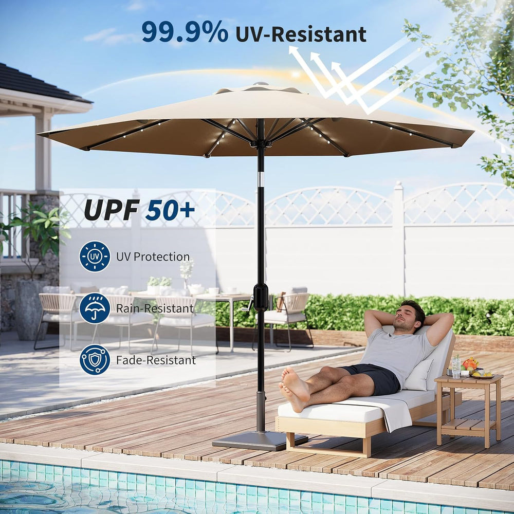 Garvee patio Umbrella with Solar Lights, Outdoor Table Umbrella with 8 Durabl...