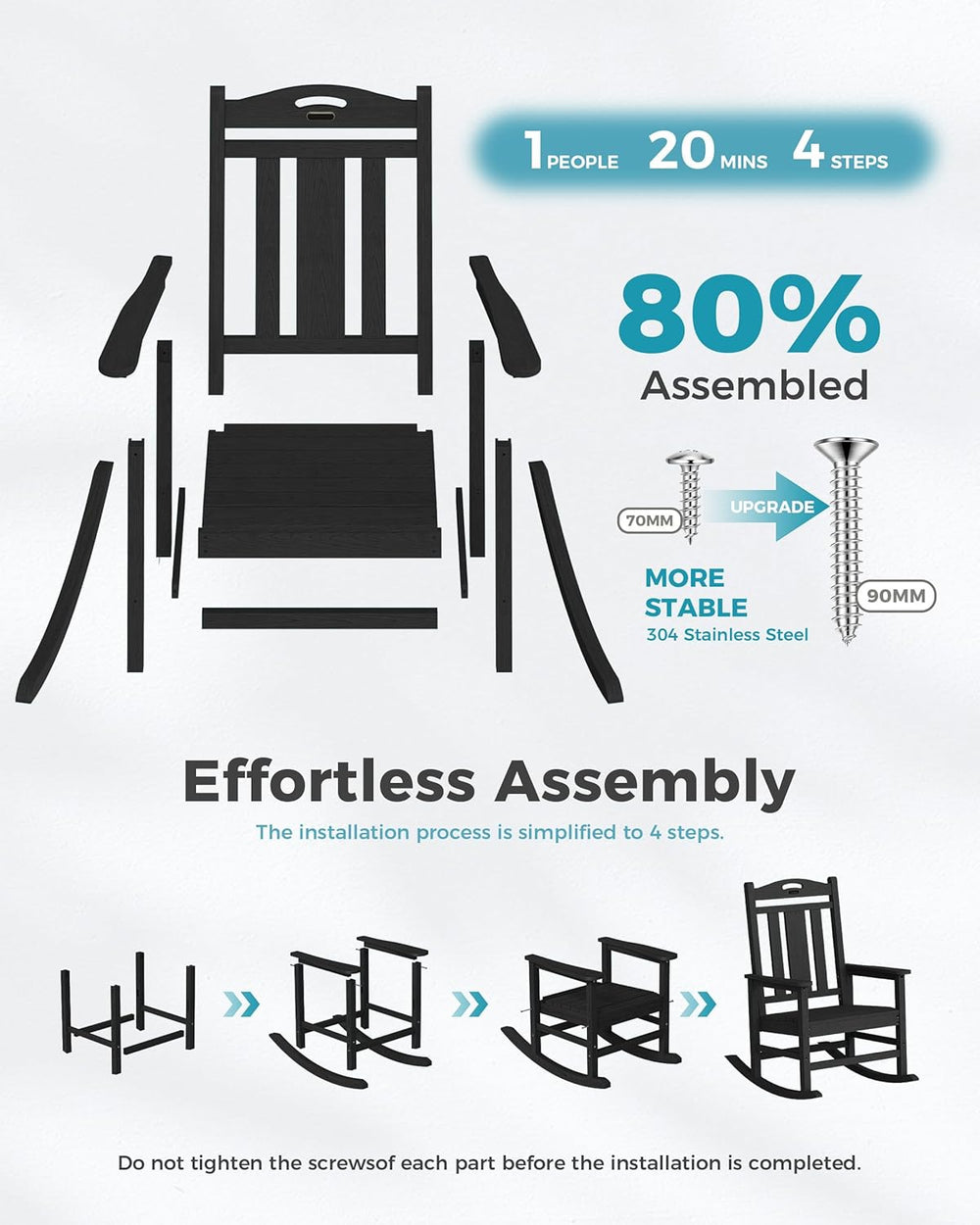Ciokea Oversized Outdoor Rocking Chairs Set of 6, 380lbs Heavy-Duty Large Pat...