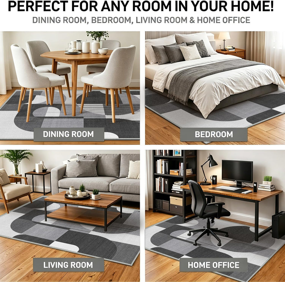 9x12 Black and White Geometric Modern Area Rug for Living Room Bedroom Abstra...