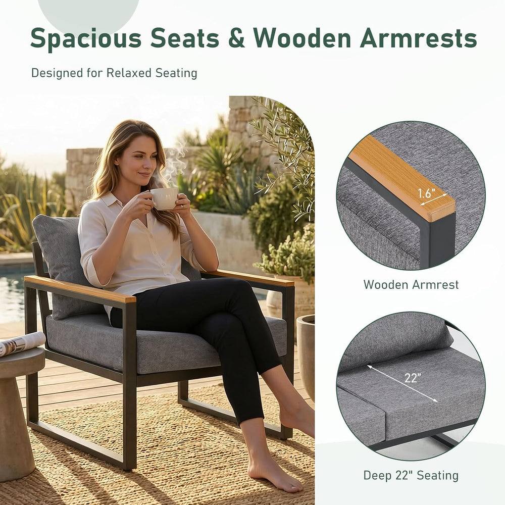 Furnimart 4-Piece Metal Patio Conversation Set, Deep Seating Outdoor Sofa wit...