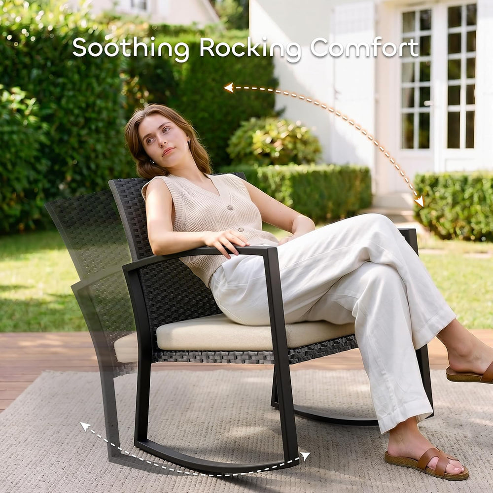 Skyfish Rocking Bistro Set - Reinforced Steel Frame - 3 Pieces Patio Furnitur...