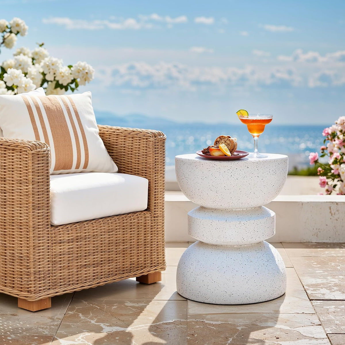18" outdoor side table, modern hourglass garden stool,terrazzo-look, package contents