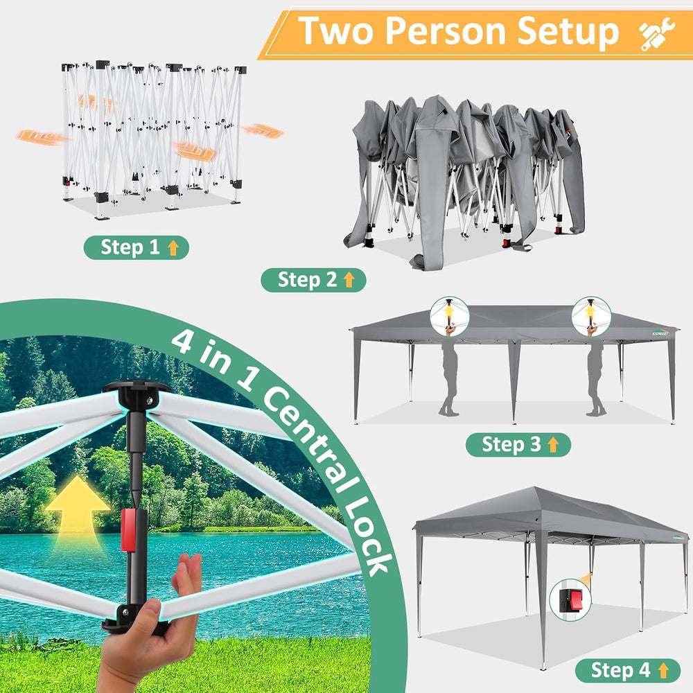 COBIZI 10x20 Canopy Tents for Parties 10x20ft Easy Setup Pop up Tents with Si...