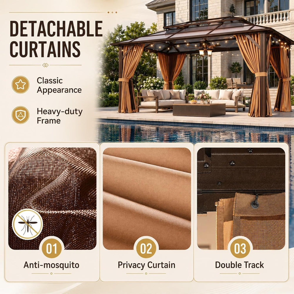 Aoxun 12'x16' Outdoor Gazebo with Double Polycarbonate Roof Brown