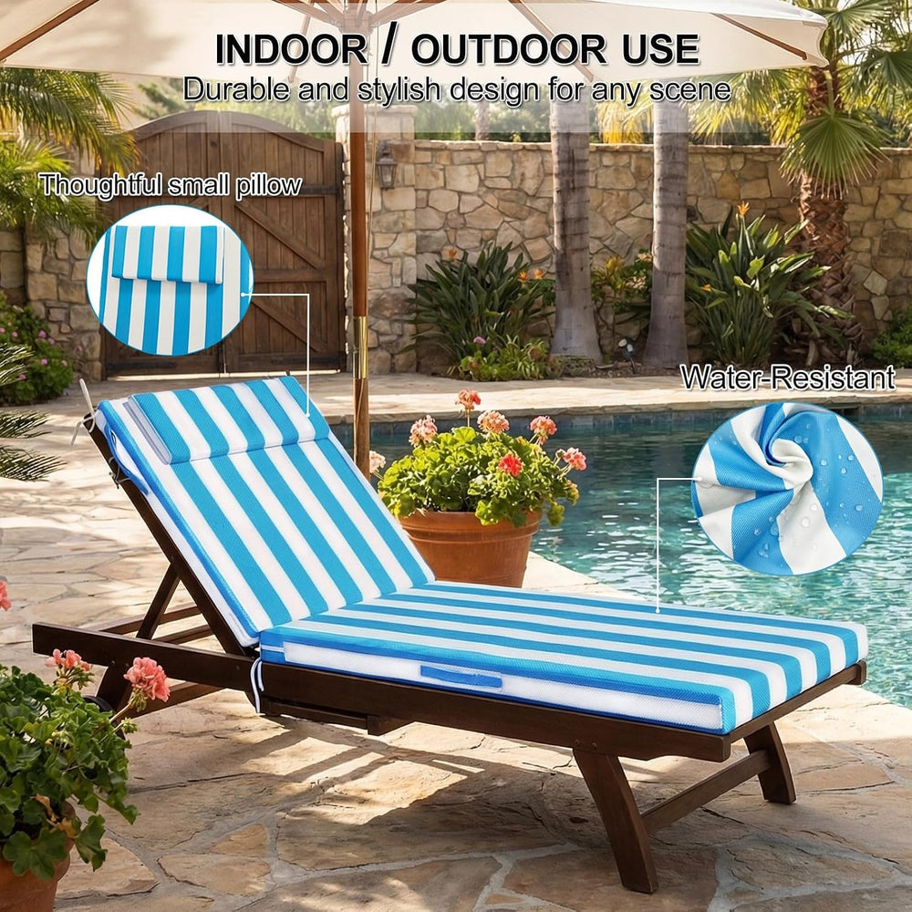 Outdoor Chaise Lounge Cushion – 72"x21" Waterproof Pool Chair Pad w...