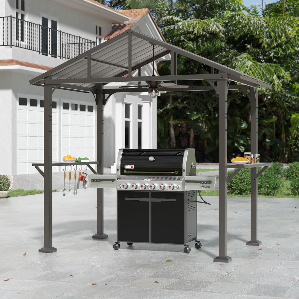 Kullavik 8'x5' Hardtop Grill Gazebo,BBQ Gazebo Canopy for Outdoor Grill